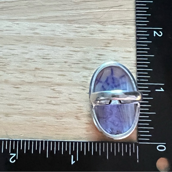 New Purple Enhanced Botswana Agate Dragon Vein Silver Overlay Ring Size 8 - Picture 6 of 9